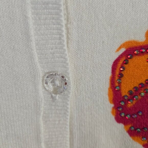 Quacker Factory White Pink Floral Sequined Plussize Cardigan Sweater Size 1X - Picture 7 of 9